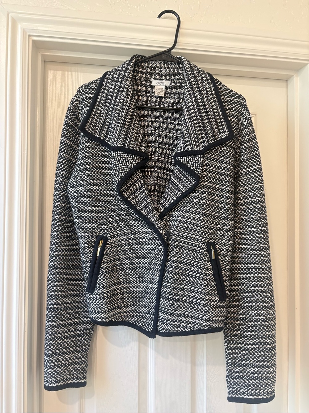 Cache Black and White Tweed Zip-Pocket Blazer